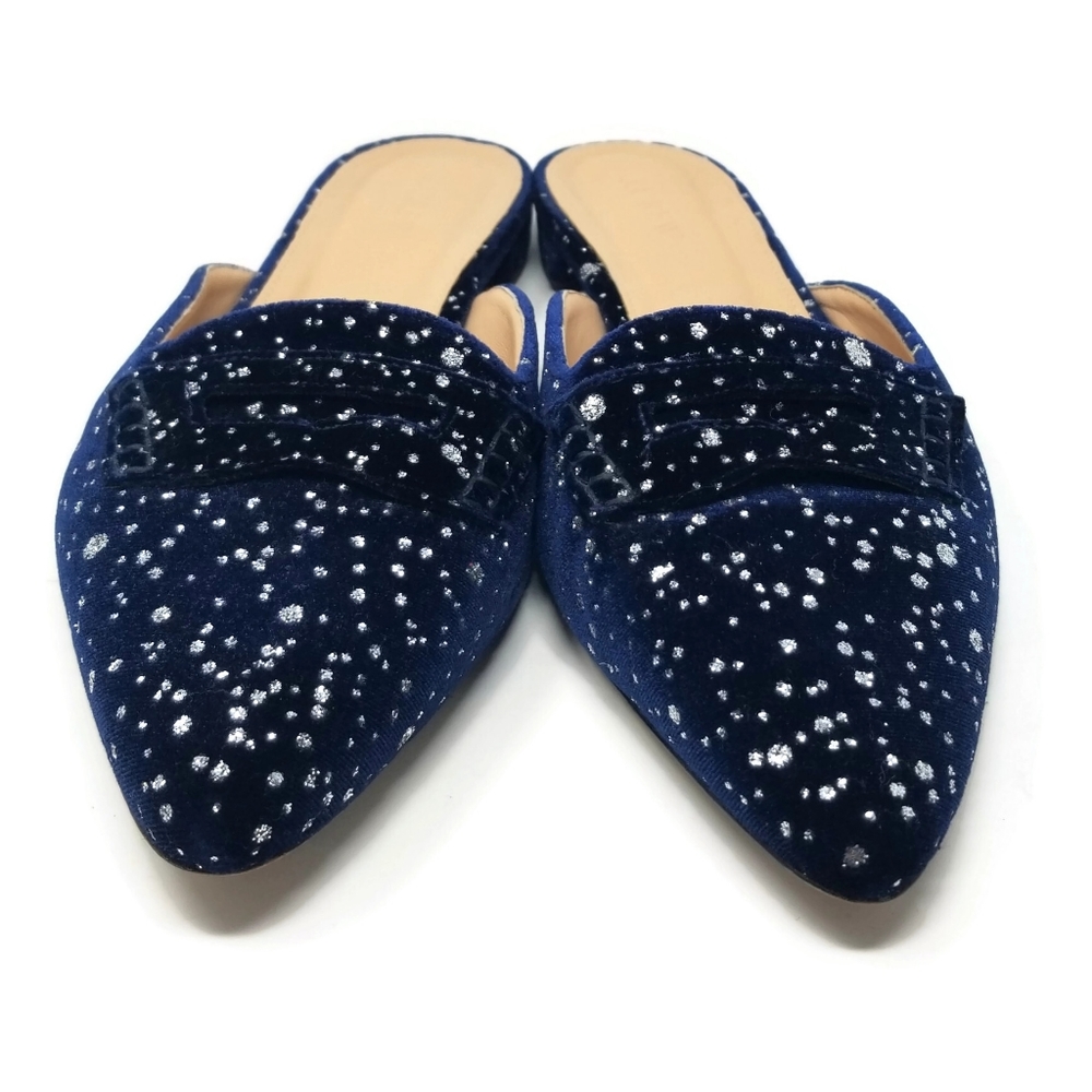 J Crew Velvet Glitter Speckled Loafer Mule Navy 9 - Picture 5 of 9